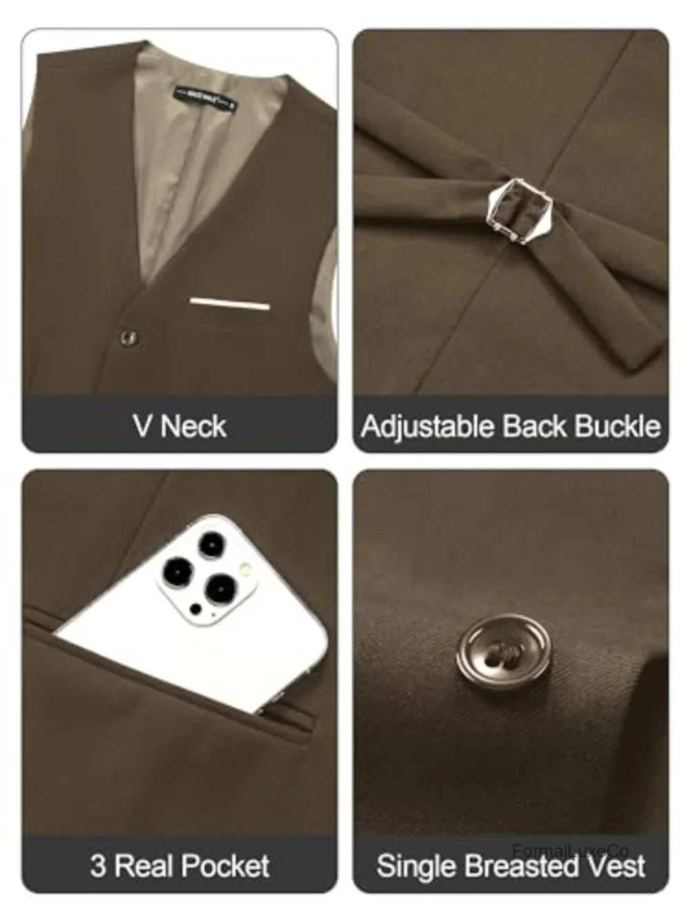 Men's Slim Fit Suit Vest 4-Button Sleeveless Waistcoat Formal Business